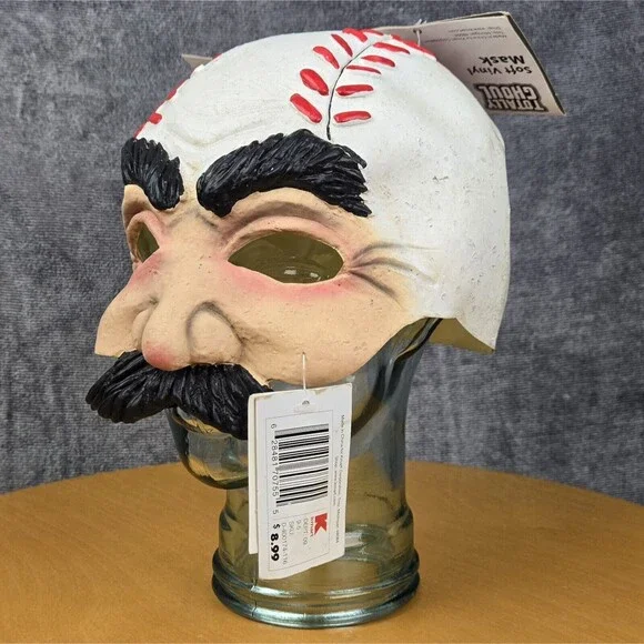 Vintage Halloween Baseball Head Guy Half Mask Vinyl Mustache Seasons for Kmart - Picture 11 of 14